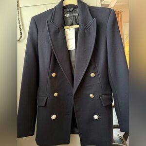 Zara navy blue double breasted w/ Gold Buttons